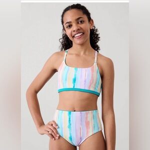 Athleta Girl Reversible Bathing Suit, Size XL 14, Laguna/Bliss Stripe NWT